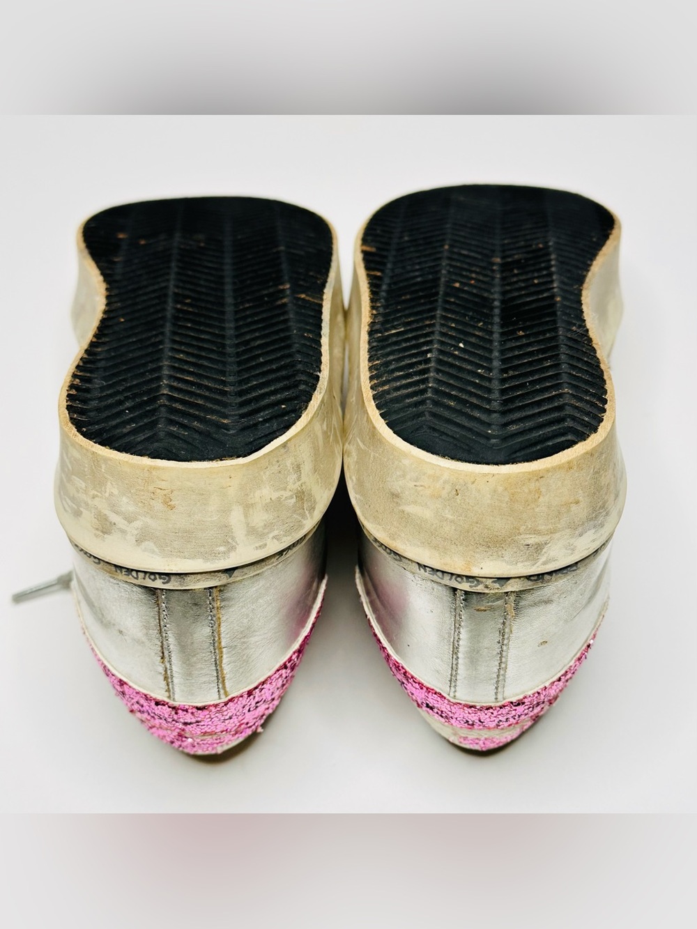 Golden Goose Hi Star Silver Leather Pink Glitter Heel Low Top Sneakers Shoes - Picture 10 of 14